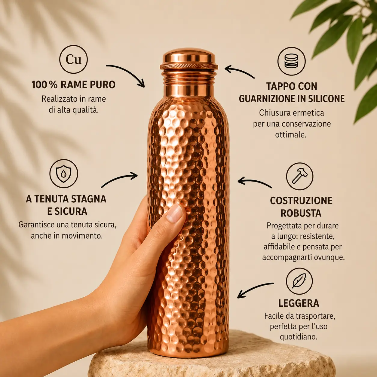 Alma Pure™ · Borraccia in Rame · Acqua Purificata Naturalmente