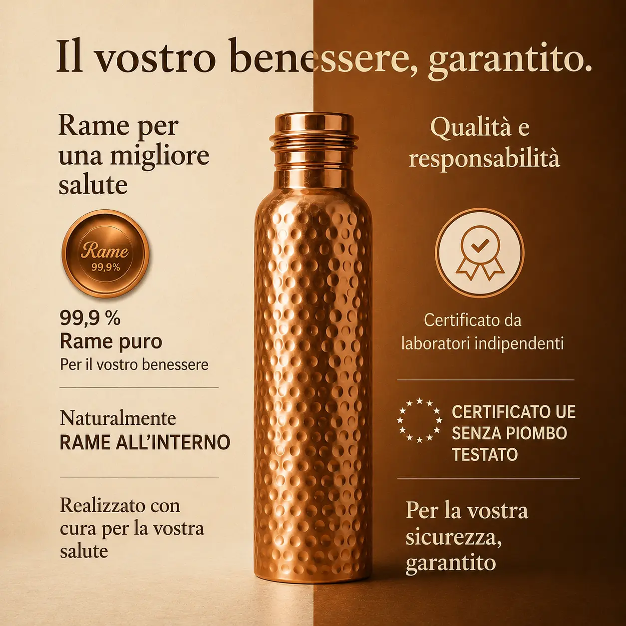 Alma Pure™ · Borraccia in Rame · Acqua Purificata Naturalmente