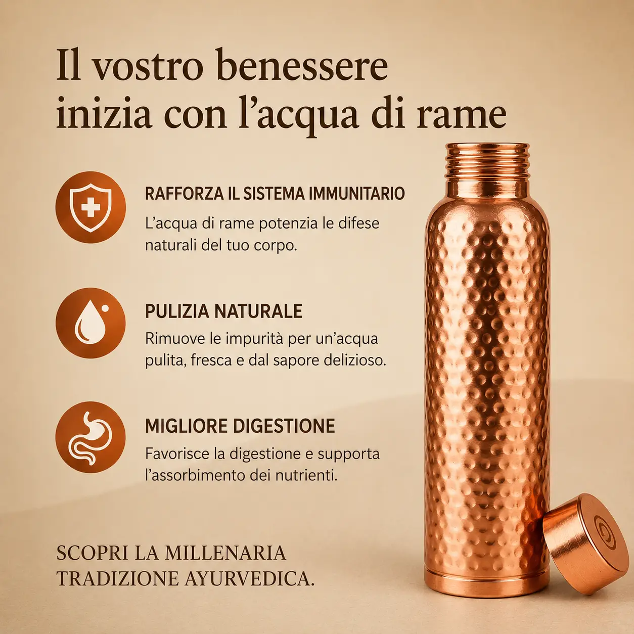 Alma Pure™ · Borraccia in Rame · Acqua Purificata Naturalmente